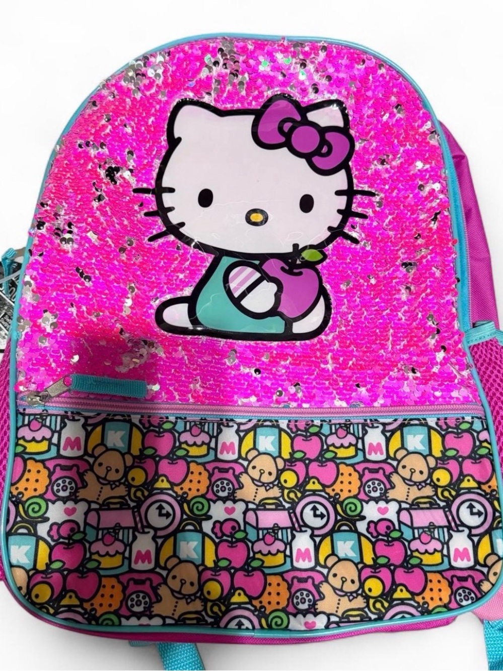 Hello Kitty Hot Pink Sequin Backpack with Teal Accents